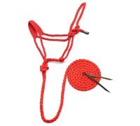 Jeffers Braided Mule Tape Halter with 10 ft Lead Rope for Horses 750-1200 lb - Full Size Adjustable Knot Horse Halter, Equestrian Training Tack for Riding, Trail, Western, Barn, Stable - Red