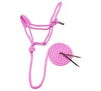 Jeffers Braided Mule Tape Halter with 10 ft Lead Rope for Horses 750-1200 lb - Full Size Adjustable Knot Horse Halter, Equestrian Training Tack for Riding, Trail, Western, Barn, Stable - Pink