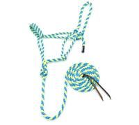 Jeffers Braided Mule Tape Halter with 10 ft Lead Rope for Horses 750-1200 lb - Full Size Adjustable Knot Horse Halter, Equestrian Training Tack for Riding, Trail, Western, Stable - Turquoise & Lime