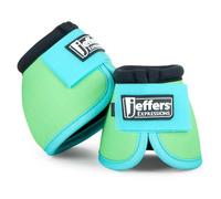 Jeffers Equine Ballistic Bell Boots - Lime & Turquoise, Medium | Shock Absorbing Hoof Protection for Horses | Secure Double Hook & Loop Closure, Perfect for Travel, Training, & Equestrian Riding