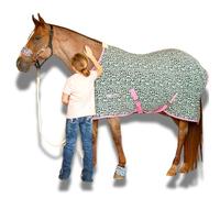 Jeffers Expression Fleece Cooler for Horses, Standard Neck, Party Cheetah 78"- Equine Towel Blanket, Moisture Absorbent, Light Weight, Best for Drying, Exercise, Bathing, Adjustable Belly Bands