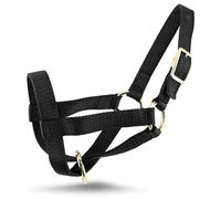 Jeffers Livestock Goat Halter, Small 30"-34"- Adjustable 2-Ply Poly Webbing Halter with Brass Plated Hardware for Leading, Training, Grooming, Showing, Farm Handling, Travel & Transport - Black