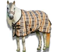 Jeffers Pony Poppins Solaris 1200 Denier Turnout Blanket Brown & Cream Plaid 66" - Waterproof, Breathable Horse Blanket with 0 gram Polyfill, No Insulation, Ideal Protection for Wind & Rain,