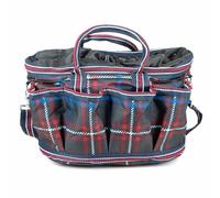 Jeffers Poplar Head Grooming Bag - Horse Grooming Organizer Tote with Pockets for Brushes, Tools, Clippers, Shampoo, Detangler - Stable Barn Kit Carrier for Horses, Pets, Navy & Merlot Plaid