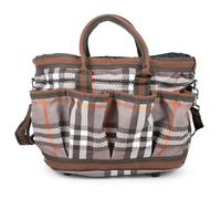 Jeffers Poplar Head Grooming Bag - Horse Grooming Organizer Tote with Pockets for Brushes, Tools, Clippers, Shampoo, Detangler - Stable Barn Kit Carrier for Horses, Pets, Plymouth Brown Plaid