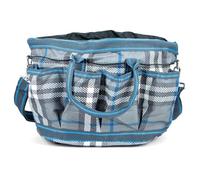 Jeffers Poplar Head Grooming Bag - Horse Grooming Organizer Tote with Pockets for Brushes, Tools, Clippers, Shampoo, Detangler - Stable Barn Kit Carrier for Horses, Pets, Hamilton Blue & Slate Plaid