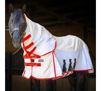 Jeffers Romper Stomper Sweet Itch Fly Sheet for Horses with Detachable Neck 69", Breathable Mesh Cotton Blend Top, UV & Insect Protection Horse Sheet, Lightweight Turnout Rug - White and Red