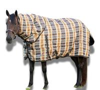 Jeffers Solaris 1200 Denier Turnout Blanket with Detachable Neck Rug - Brown & Cream Plaid 69" - Waterproof, Breathable Horse Blanket with 360g Polyfill, Ideal Protection for Winter, Heavyweight