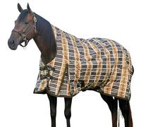 Jeffers Solaris 1200 Denier Turnout Blanket with Extended Neck Design - Brown & Cream Plaid 69" - Waterproof, Breathable Horse Blanket with 360g Polyfill, Ideal Protection for Winter, Heavyweight
