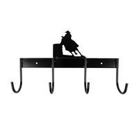 Jeffers Wall Mount 4 Hook Horse Tack Rack - Barrel Racer - Black Metal Organizer for Bridles, Halters, Reins, Lead Ropes, Barn, Stable, Garage, Farmhouse Wall Decor, Western Style - 14.5" L x 10" H