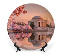 Jefferson Memori Washington DC Personalized Bone China Decorative Plate Ceramic Decorative Plates with Display Stand for Home Office Decor