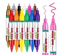 JEFFNIUB 12 Colors Acrylic Paint Markers Dual Tip, 0.7mm Fine Tip & 2mm Medium, Water-Based Waterproof Ink Pens for Rock Painting, Wood, Fabric, Plastic, Ceramic, Glass, DIY Crafts