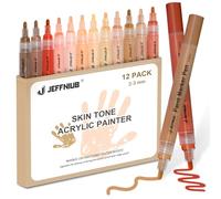 JEFFNIUB 12 Skin Tones Acrylic Paint Pens, 2-3mm Tip Quick-Drying Paint Stone Acrylic Markers for Rock Painting, Glass, Fabric, Wood, Ceramic, Canvas
