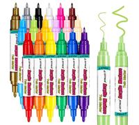JEFFNIUB 18 Colors Acrylic Paint Markers Dual Tip, 0.7mm Fine Tip & 2mm Medium, Water-Based Waterproof Ink Pens for Rock Painting, Wood, Fabric, Plastic, Ceramic, Glass, DIY Crafts