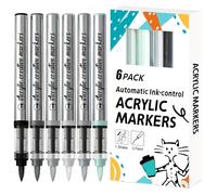 JEFFNIUB 6 Colours Acrylic Paint Markers Brush Tip, Automatic Ink-control Permanent Paint Pens for Rock Painting, Wood, Ceramic, Glass, Metal, Fabric (Grey Tones)