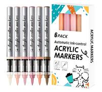 JEFFNIUB Acrylic Paint Markers 6 Colours Brush Tip Automatic Ink-control Water-Based, Permanent Acrylic Paint Pens for Rock Painting, Wood, Ceramic, Glass, Metal, Fabric (Skin Tones)