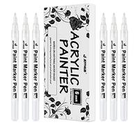 JEFFNIUB Acrylic Paint Pens, Set of 6 Permanent Markers 0.7mm Extra Fine Point Waterproof Art Pen for Stones,Canvas, Fabric, Wood, Metal and and DIY Painting - White