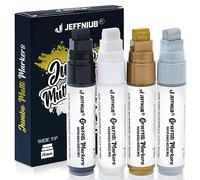 JEFFNIUB Acrylic Pens White Black Silver Gold Acrylic Markers Wide 4 Pack 3-in-1 Multi-Line 5-15 mm Tip Waterproof Acrylic Pens for Stones, Glass, Metal, Wood, Halloween Pumpkin Crafts Painting