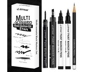 JEFFNIUB Art Pens set 5pcs, Drawing Pen with Brush Pen, Fineliner, Pencil, Acrylic Paint Pens for Black Paper Writing (Black)
