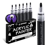 JEFFNIUB Black Acrylic Pens, Thick Tip, 6 Pieces, Acrylic Paint Pens Set, Waterproof, Black Marker Pens for Wood, Metal, Glass, Fabric, Stones Painting