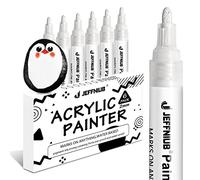 JEFFNIUB Paint Pens White Thick 2-3 mm, Paint Markers 6pcs Permanent Acrylic Paint Pens for Rock Painting, Metal, Glass, Wood, Fabri, Tyre Painting Waterproof White Markers