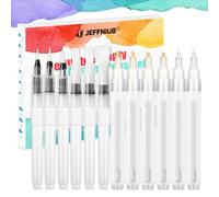 JEFFNIUB Set of 12 Empty Pens, Painting Pens, Water Brush with Tank, Empty Acrylic Markers with Various Tips for Painting and Calligraphy