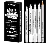 JEFFNIUB White Pen for Art 5pcs, White Opaque Pen Set with Brush Pen, Fineliner, Pencils, Acrylic Paint Pens for Black Paper Writing, Drawing