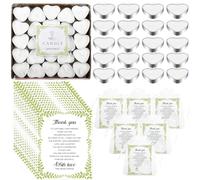 JEFHOMKIT 100 Sets Wedding Gifts for Guests, Heart Shaped Tealight Candles, Thank You Cards & Organza Bags, Mini Wedding Candle Gifts for Guests