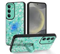 Jefonha Magnetic for Samsung Galaxy S24 Case with Finger Strap Stand, Compatible with Magsafe, Trendy Floral Flower Phone Case for Women Men Slim Shockproof Cover for S24, Green Flowers