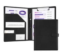 JEFURE A4 Writing Case Clipboard, Clipboard Folder A4 with Lid, Document Compartments, Pen Holder, and Magnetic Closure, PU Leather Conference Folder for Offices, Schools (Black)