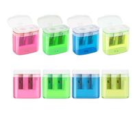 JEFURE Pencil Sharpeners with Container, 8 Pcs, Dual Holes, 4 Colours | Manual Sharpener with Lid, Fits Standard and Jumbo Pencils, for Students, Adults, School, Home & Office