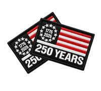 JEFUZH 2 Pcs America 250 Flag Tactical Morale Patches, Embroidered Fourth of July Hook and Loop Patches for Backpacks, Vest, Uniform, Helmet(Style-1)