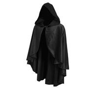 JEGERMIG Fairy Hooded Cloak Renaissance Costume Medieval Cosplay Wizard Witch Cape Black