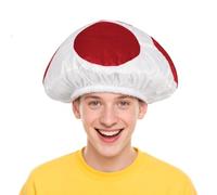 JEGERMIG Halloween Toad Mushroom Hat White with Red Spots Gaming Cosplay Costume Accessory for Adult