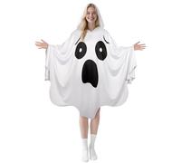 JEGERMIG Halloween White Ghost Poncho with Hood Funny Costume for Adults