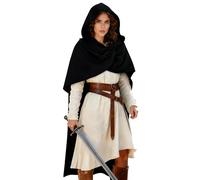 JEGERMIG Medieval Black Hooded Cloak Renaissance Costume Cape Halloween Wizard Sorcerer Cosplay