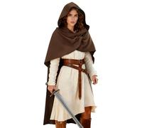 JEGERMIG Medieval Brown Hooded Cloak Renaissance Costume Cape Halloween Wizard Sorcerer Cosplay