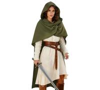 JEGERMIG Medieval Green Hooded Cloak Renaissance Costume Cape Halloween Wizard Sorcerer Cosplay