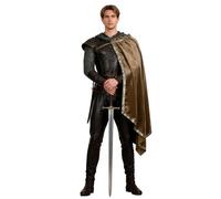 JEGERMIG Medieval Hooded Cloak, Velvet Assassin Costume Cape, Renaissance Style with Decorative Trim Brown