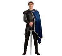 JEGERMIG Medieval Hooded Cloak, Velvet Assassin Costume Cape, Renaissance Style with Decorative Trim Blue