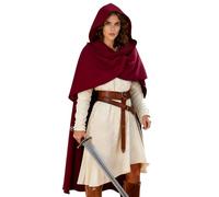 JEGERMIG Medieval Red Hooded Cloak Renaissance Costume Cape Halloween Wizard Sorcerer Cosplay