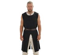 JEGERMIG Medieval Sleeveless Tunic Vest, Renaissance Viking Knight Costume Robe, Green and Brown with Black Belt