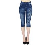 Jeggings for Women UK Womens Ladies 3/4 Cropped Trousers Summer Casual Printed Three Quarter Length Capri Leggings Denim Capris Pants Petite Trousers Short Leg Elasticated Waist Jeans for Women