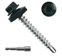 JEGONFRI 250pcs #10 x 1-1/2" Green Hex Head Self-Drilling Metal Roofing Screws, EPDM Washer, Colored Head, Sheet Metal Roof Screw with Hex Driver Bit