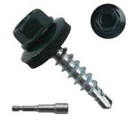 JEGONFRI 300pcs #10 x 1 Green Hex Head Self-Drilling Metal Roofing Screws, EPDM Washer, Colored Head, Wood Screws, Sheet Metal Roof Screw with Hex Driver Bit