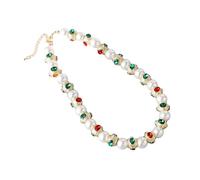 JEGPPIVE Medieval-Inspired Glass Pearls Jewelry with Red Green Accents | Zines Alloy Accessory with Red Green Gemstones, Dragonflies Eye Charm for Women ' s Vintage Jewelry