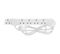 Jegs 6 Gang Socket Mains Power Electrical Extension Lead 2 Metre Cable 13A White UK