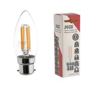 Jegs Clear LED Filament 6W Candle Bulbs Lamps, Warm White, 60W Equivalent, BC B22, 240V, Box of 12