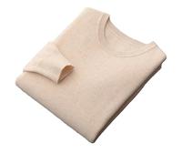 Jegsnoe 100% Pure Merino Wool Sweater Men's Crewneck Pullover Tops Autumn Winter Thin Sweater Beige L