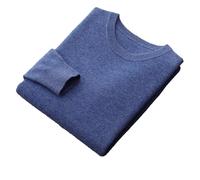 Jegsnoe 100% Pure Merino Wool Sweater Men's Crewneck Pullover Tops Autumn Winter Thin Sweater Flower Blue L